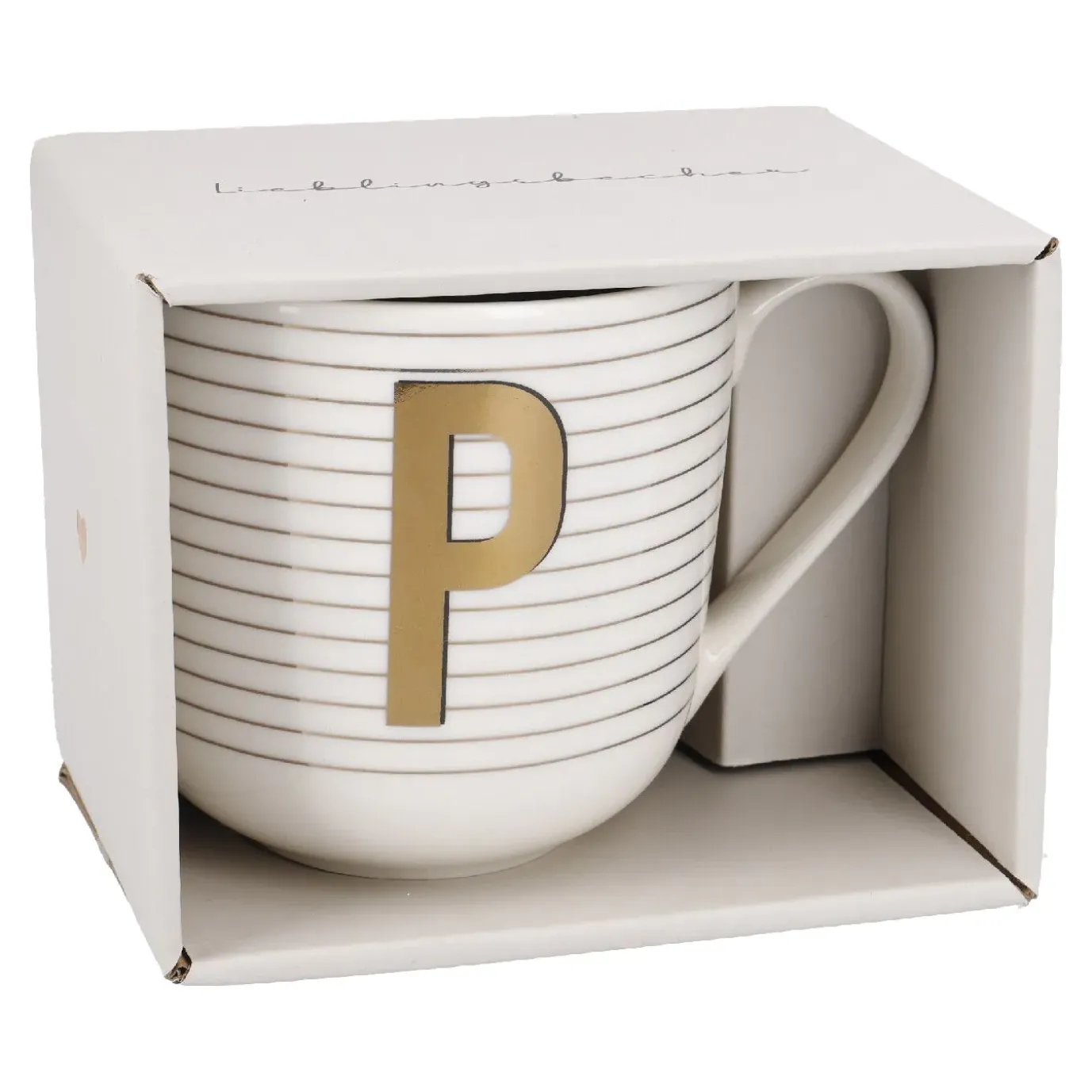 Becher Buchstabe/Streifen, P, 450 Ml