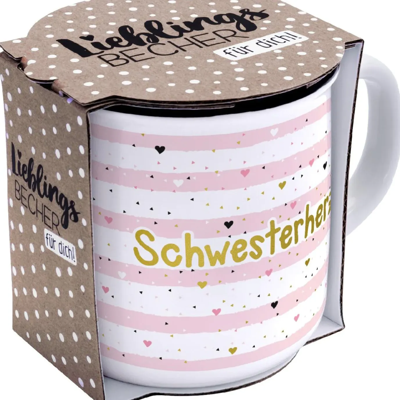 Becher Emaille-Optik, Schwesterherz, 350 Ml