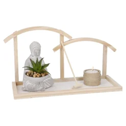 Buddha Dekotablett, Natur/grau