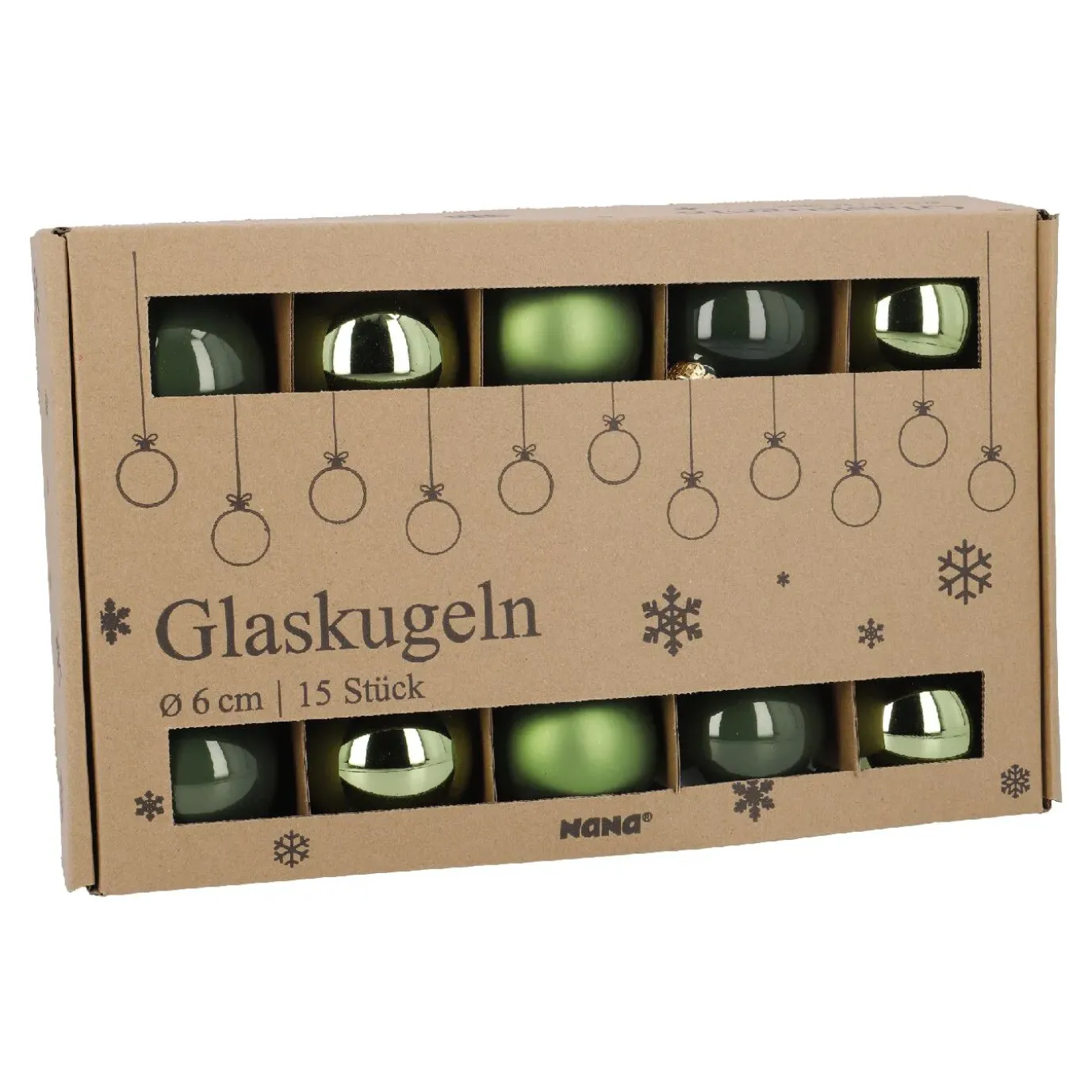 15er Glaskugeln 6 Cm, Moosgrün