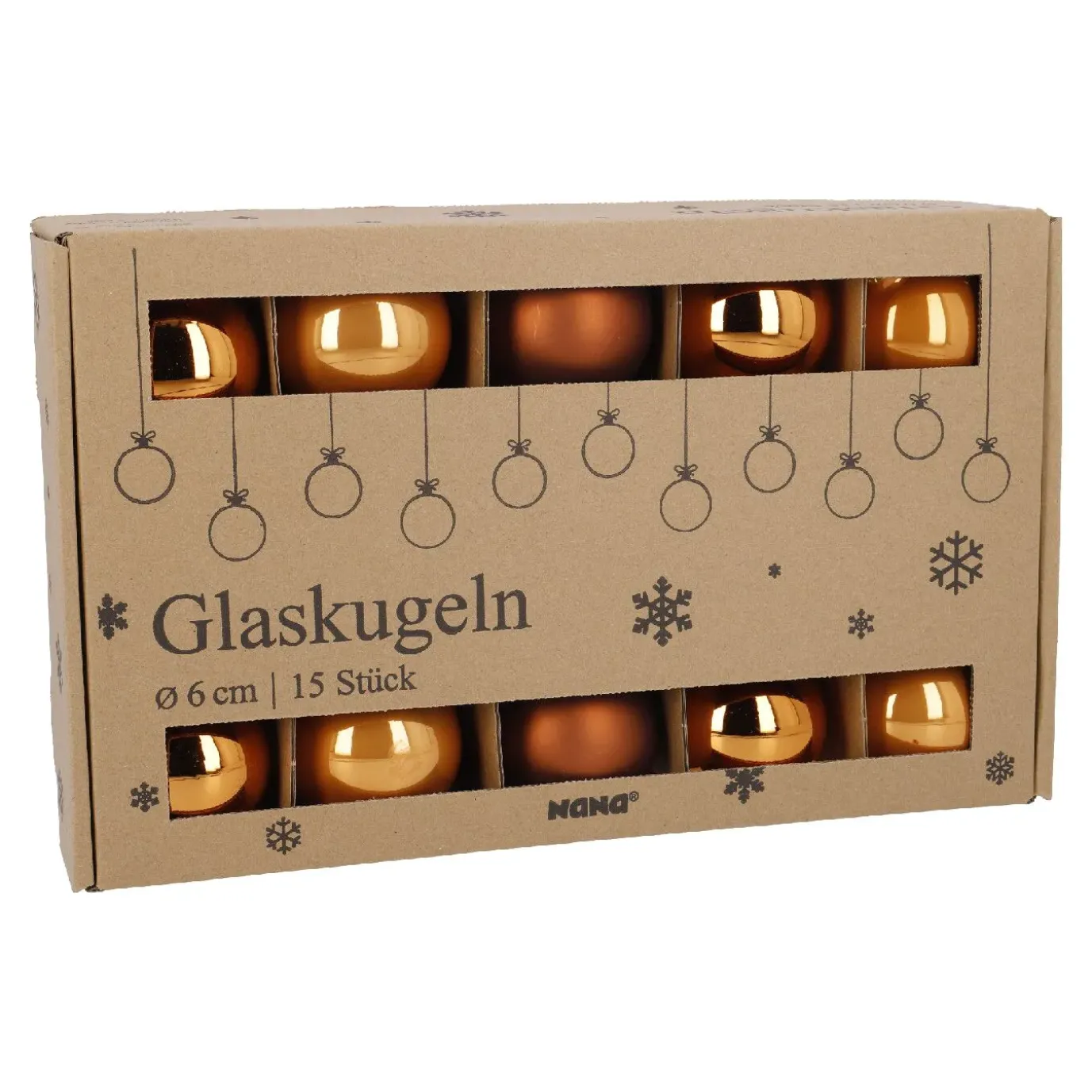 15er Glaskugeln 6 Cm, Orange/braun