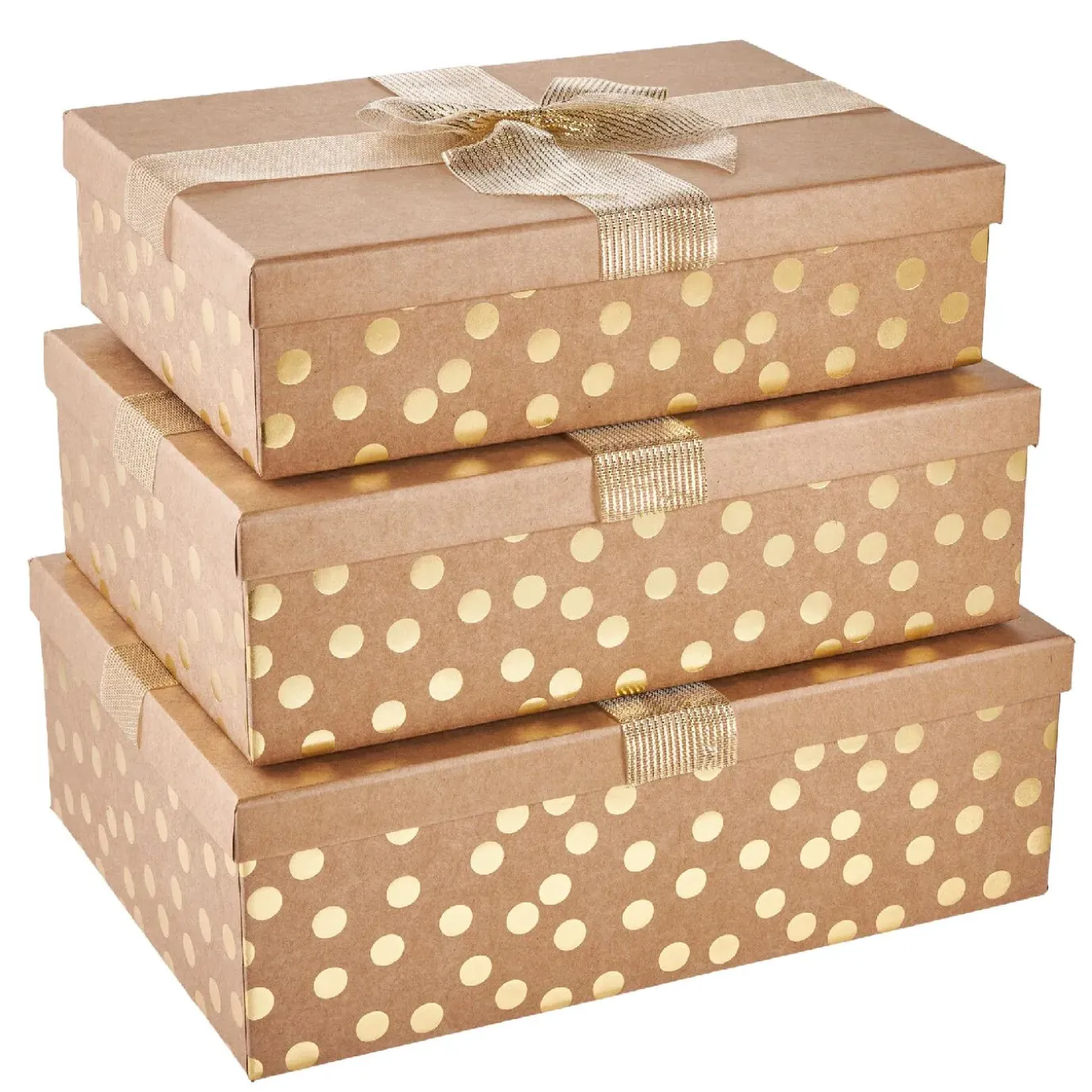3er Set Geschenkkarton Dots/Schleife, Gold/lurex