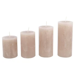 4er Set Kerze Rustik, Gestuft, Sand