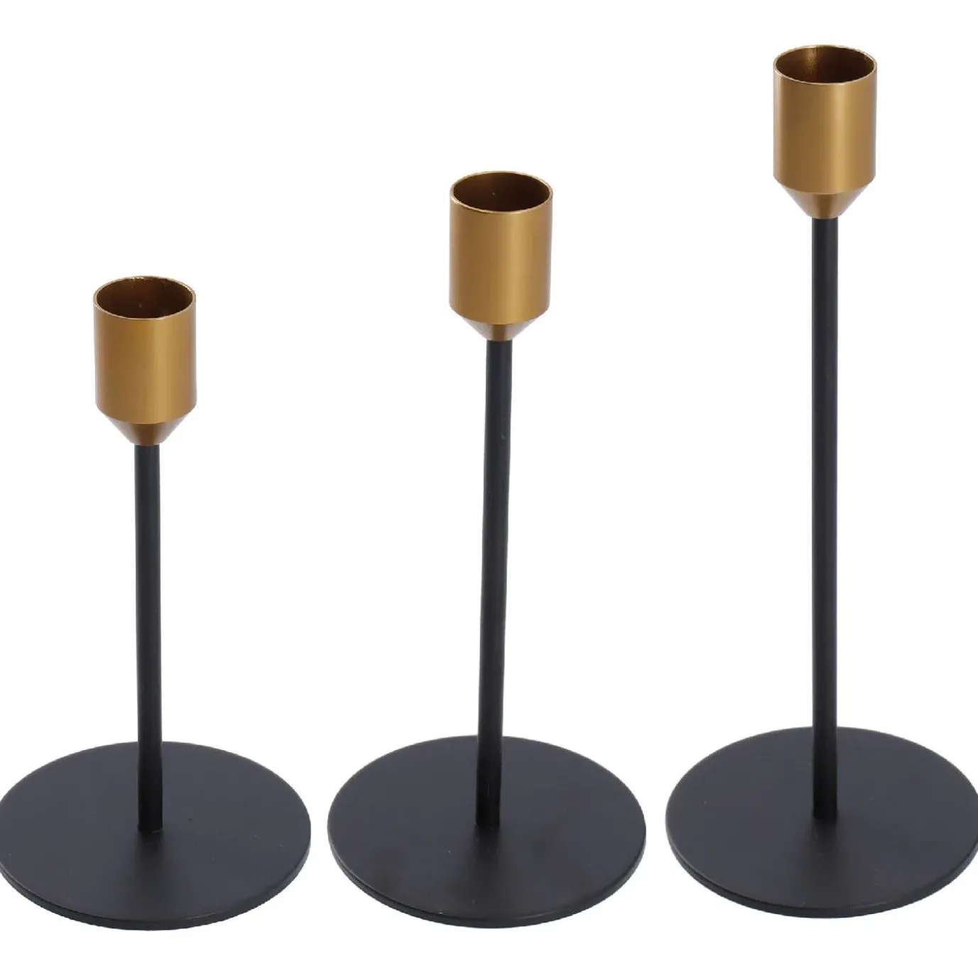 3er Set Kerzenständer, Stabkerzen, Schwarz/gold