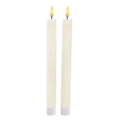 2er Set LED-Stabkerze Rustik, Hellcreme, 24 Cm