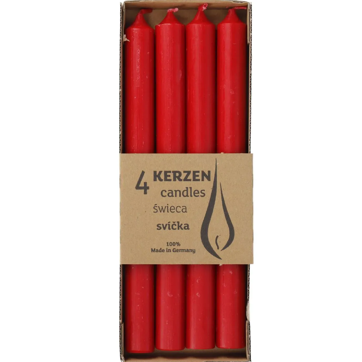 4er Set Stabkerze Rustik, Rot, 25 Cm