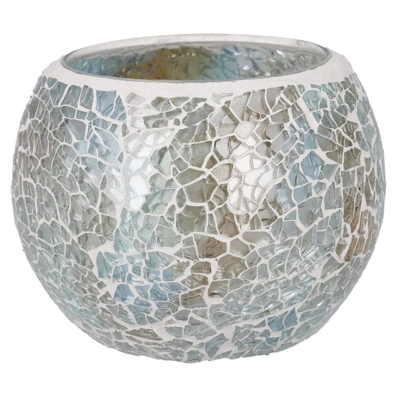 Kugel-Windlicht Mosaik, Hellblau/silber, 10 X 8 Cm