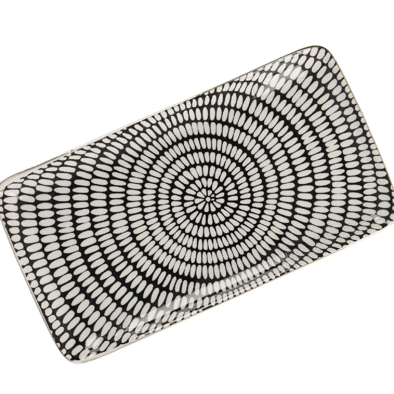 Platte China, Goldrand, Schwarz/weiß, Stäbchen/Kreis, 23 Cm