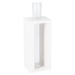 Vase Reagenzglas In Holzständer, Weiß, 19 Cm