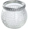 Windlicht Saira, Metallrand/silber, Klar/Karo, 5 Cm